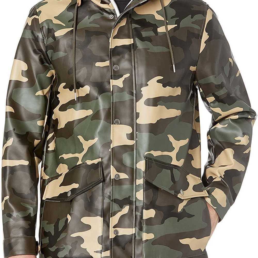 Men's Rain Jacket: Levi's Men's Rubberized Rain Parka Jacket, Camo, Small - Picture 2 of 11